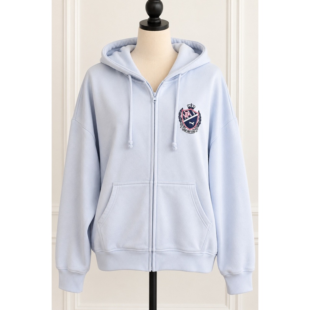 Victoria's Secret PINK Light Blue Crest Logo Full Zip Hoodie XL NWT